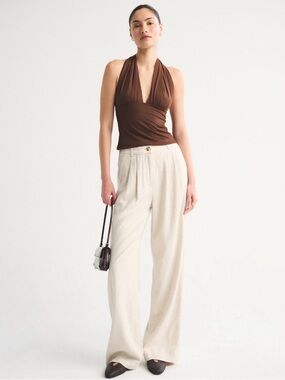 Abercrombie Sloane Linen Blend Tailored Wide Leg Pant